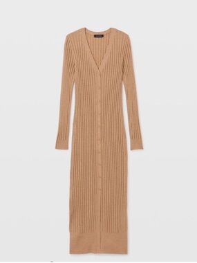 Club Monaco Ribbed Button-Front Long Knit Dress - Camel - Size Small